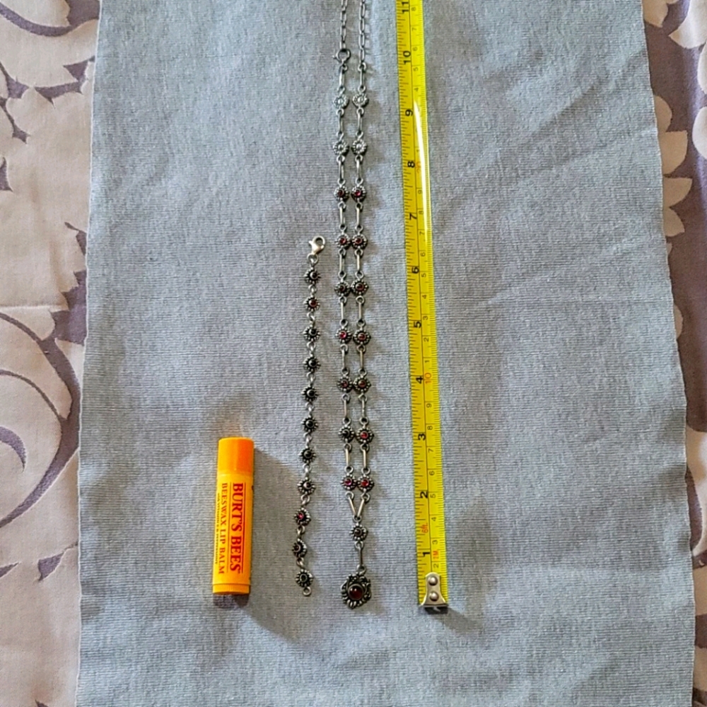 Garnet & 925 Silver necklace/bracelet set